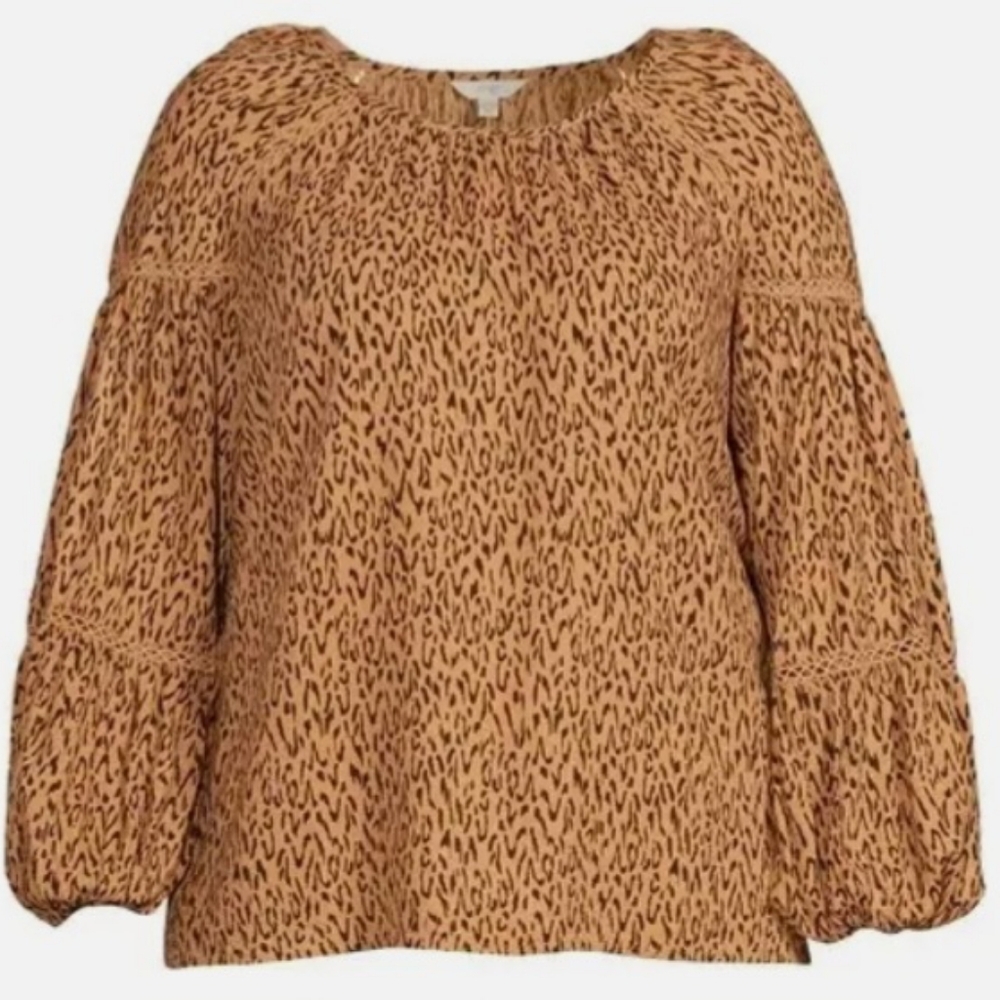 NWT Terra & Sky Balloon Sleeve Blouse, Size 4X, Leopard Print, Flowy, Soft